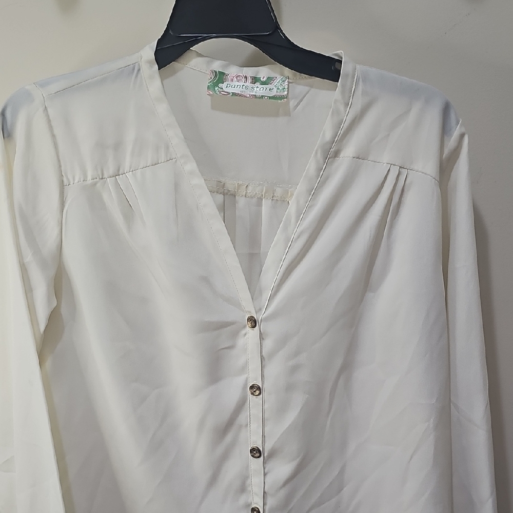 Cream Button Down Shirt with Mandarin Collar